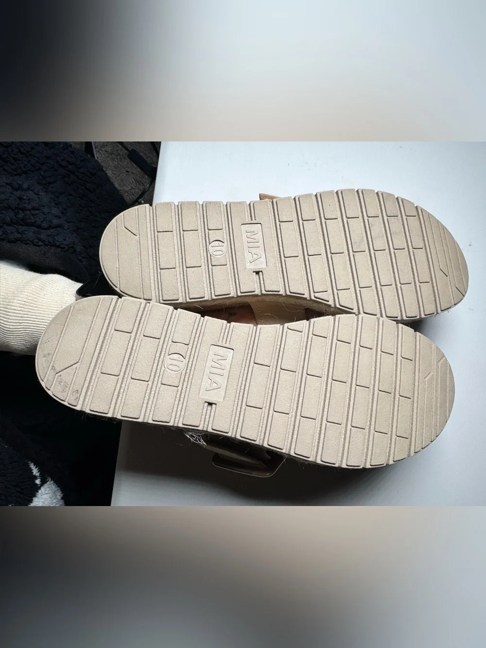 MIA Platform Espadrille Slide Sandals Beige Buckle Size 10